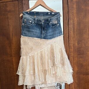 Miss Me Denim and Cream Asymmetrical Skirt